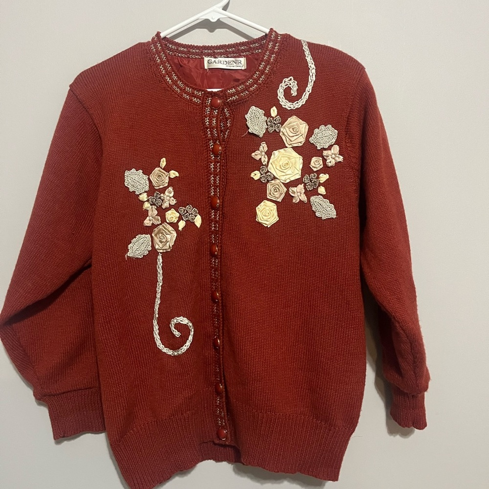 Gardenr Vintage / Retro Embroidery Flower Cardigan  Brownish‎ XL Gramdma